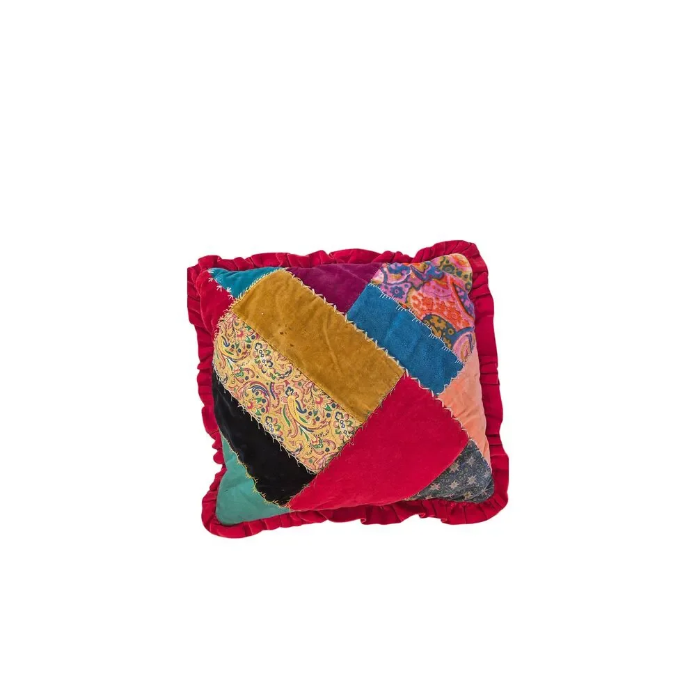 Vintage 1970s Handmade Velvet Crazy Quilt and Matching Pillow Set, Boho Eclectic